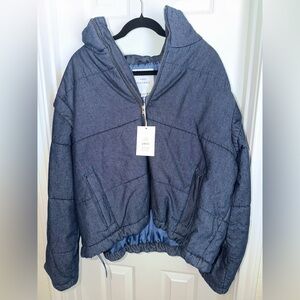 Free Assembly Navy Quilted Zip-Up Jacket